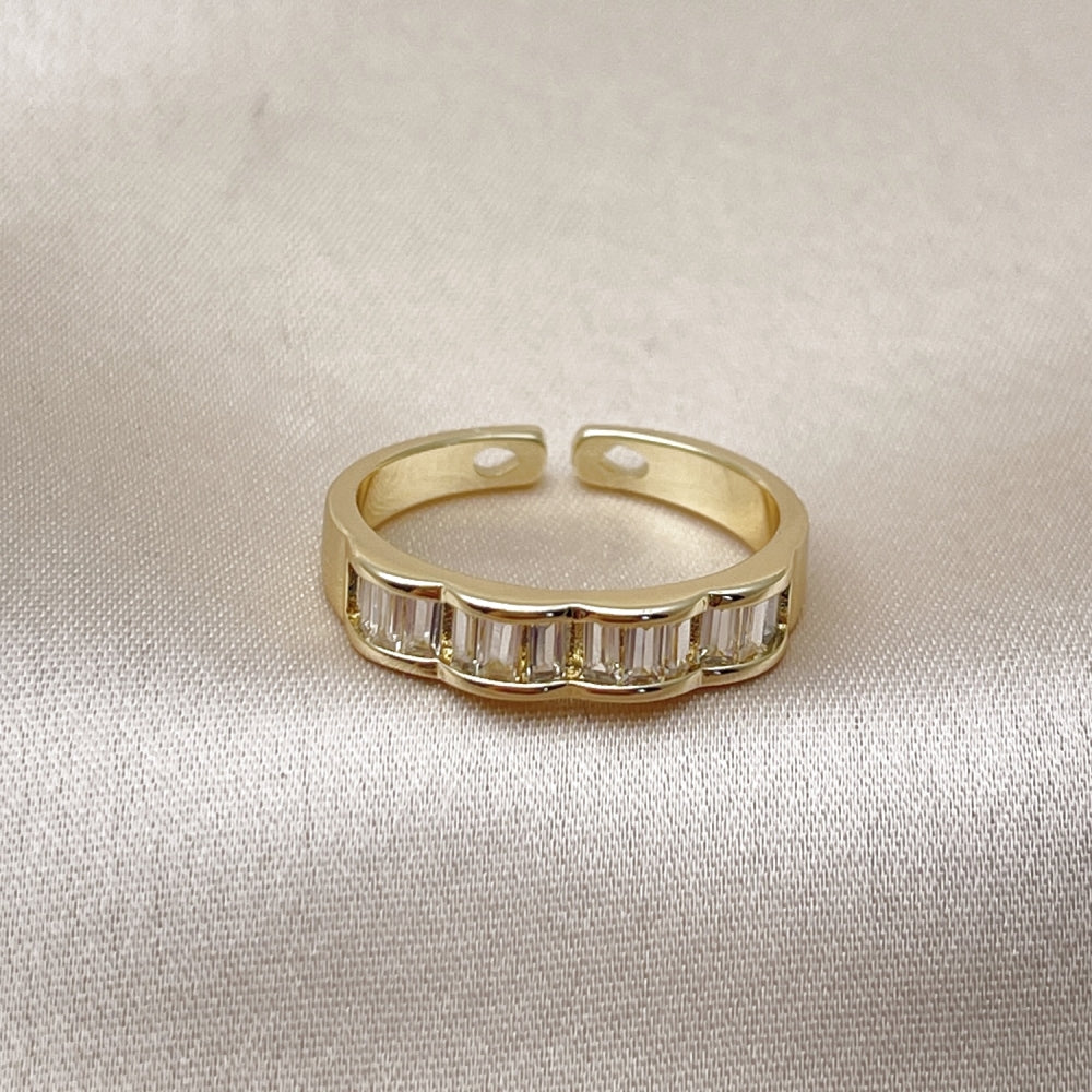 Oro Laminado Multi Stone Ring, Gold Filled Style Baguette Design, with White Cubic Zirconia, Polished, Golden Finish