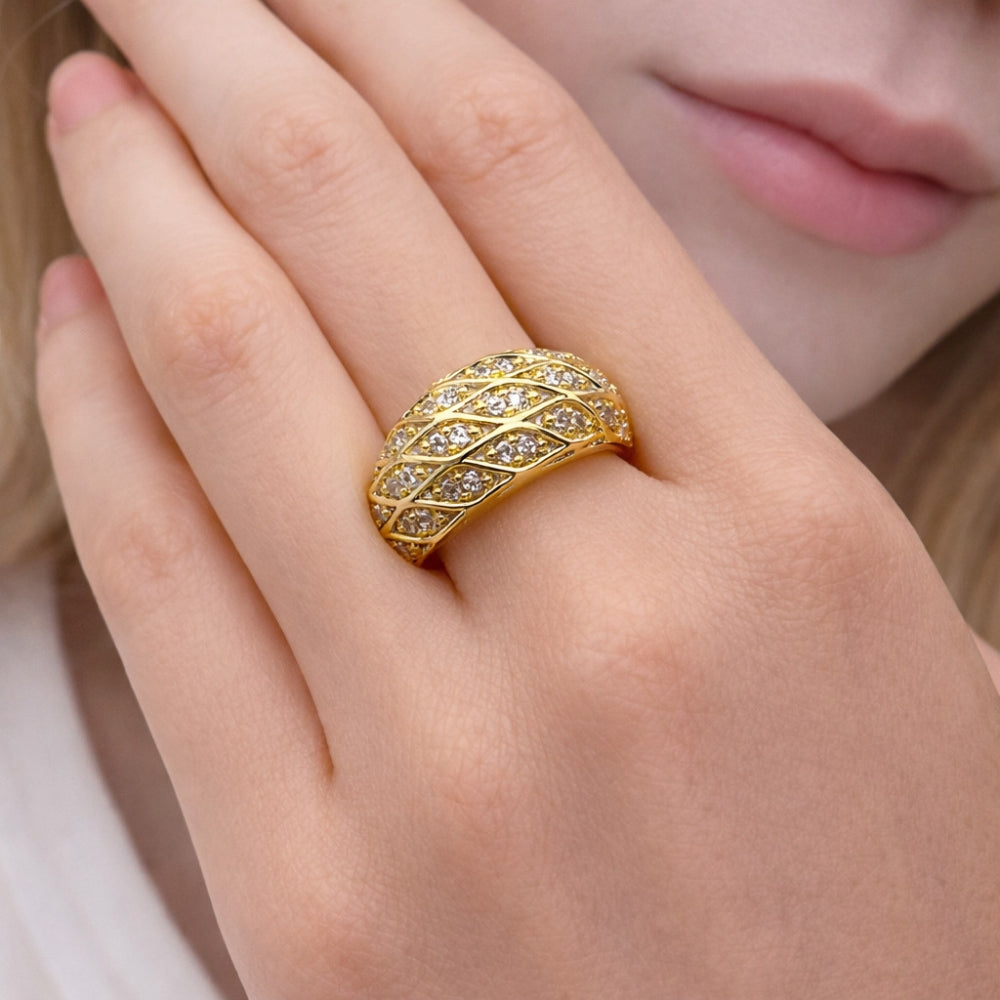 Oro Laminado Multi Stone Ring, Gold Filled Style with White Cubic Zirconia, Polished, Golden Finish
