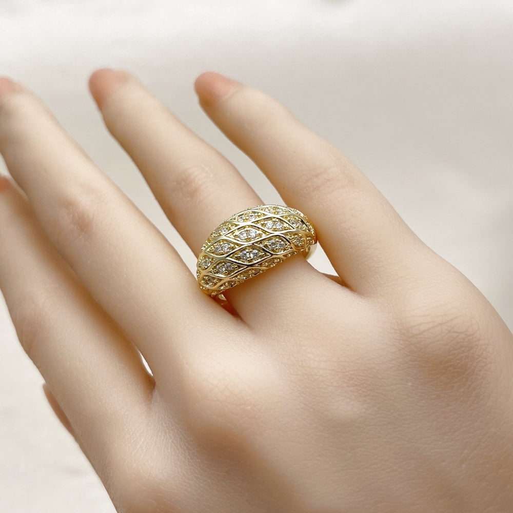 Oro Laminado Multi Stone Ring, Gold Filled Style with White Cubic Zirconia, Polished, Golden Finish