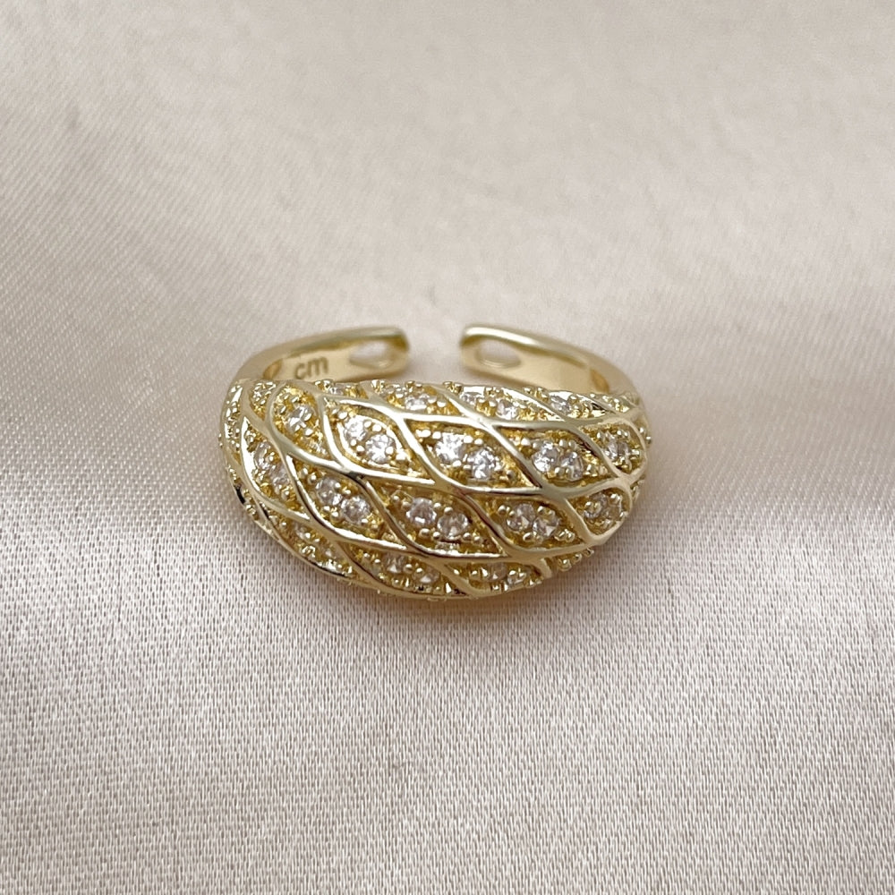 Oro Laminado Multi Stone Ring, Gold Filled Style with White Cubic Zirconia, Polished, Golden Finish