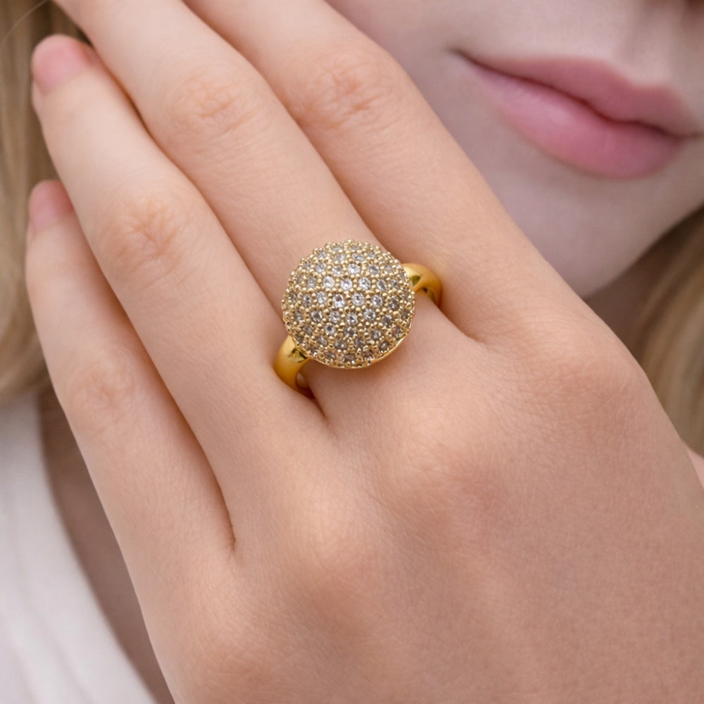 Oro Laminado Multi Stone Ring, Gold Filled Style Ball Design, with White Cubic Zirconia, Polished, Golden Finish