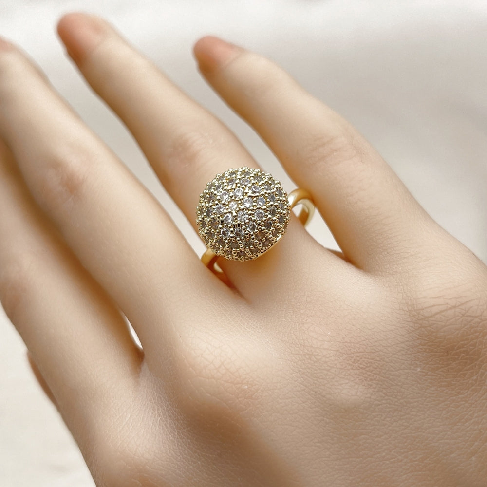Oro Laminado Multi Stone Ring, Gold Filled Style Ball Design, with White Cubic Zirconia, Polished, Golden Finish