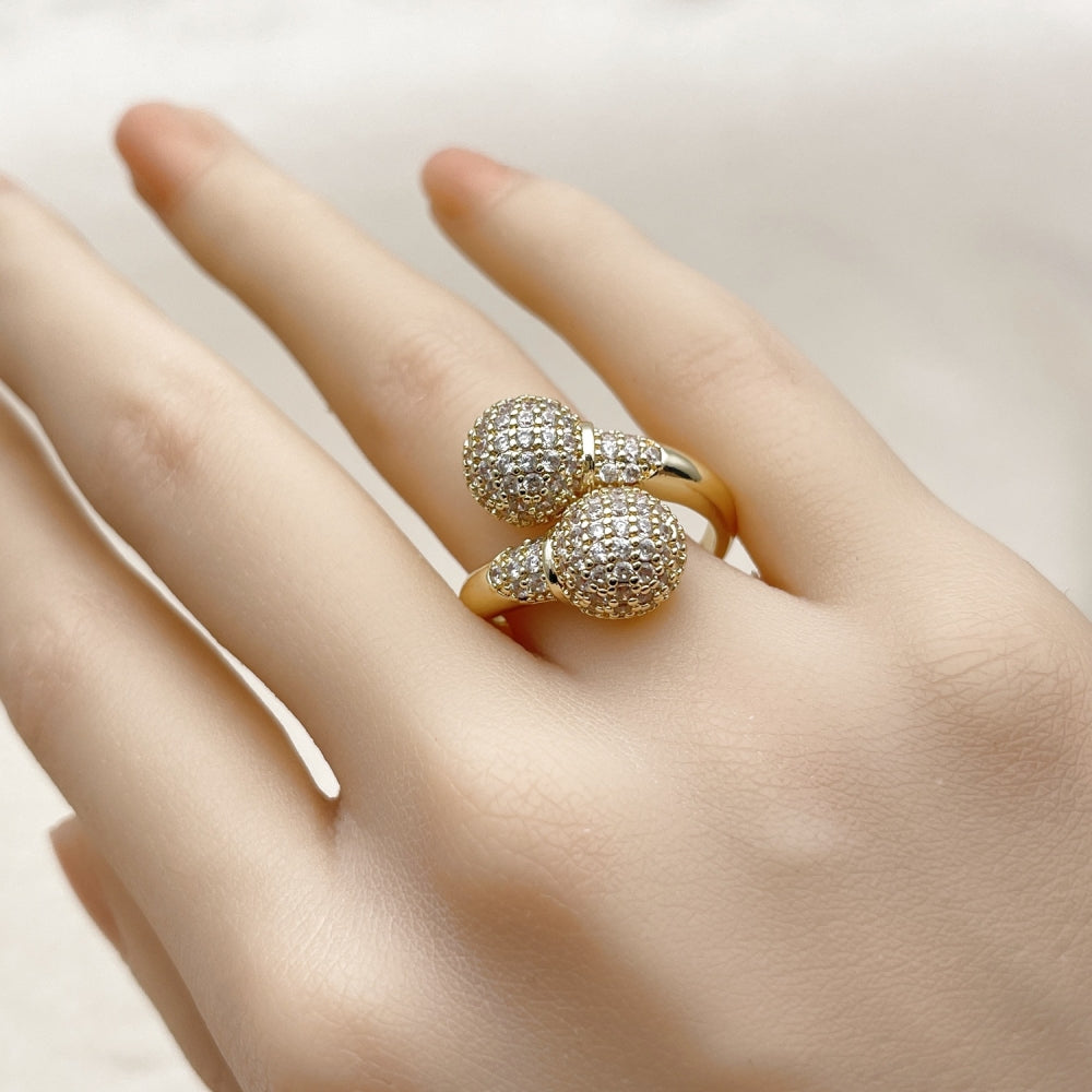 Oro Laminado Multi Stone Ring, Gold Filled Style Ball Design, with White Cubic Zirconia, Polished, Golden Finish