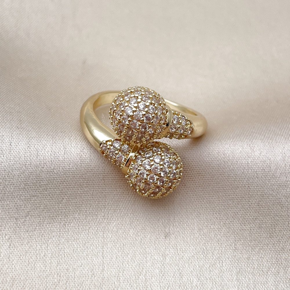 Oro Laminado Multi Stone Ring, Gold Filled Style Ball Design, with White Cubic Zirconia, Polished, Golden Finish