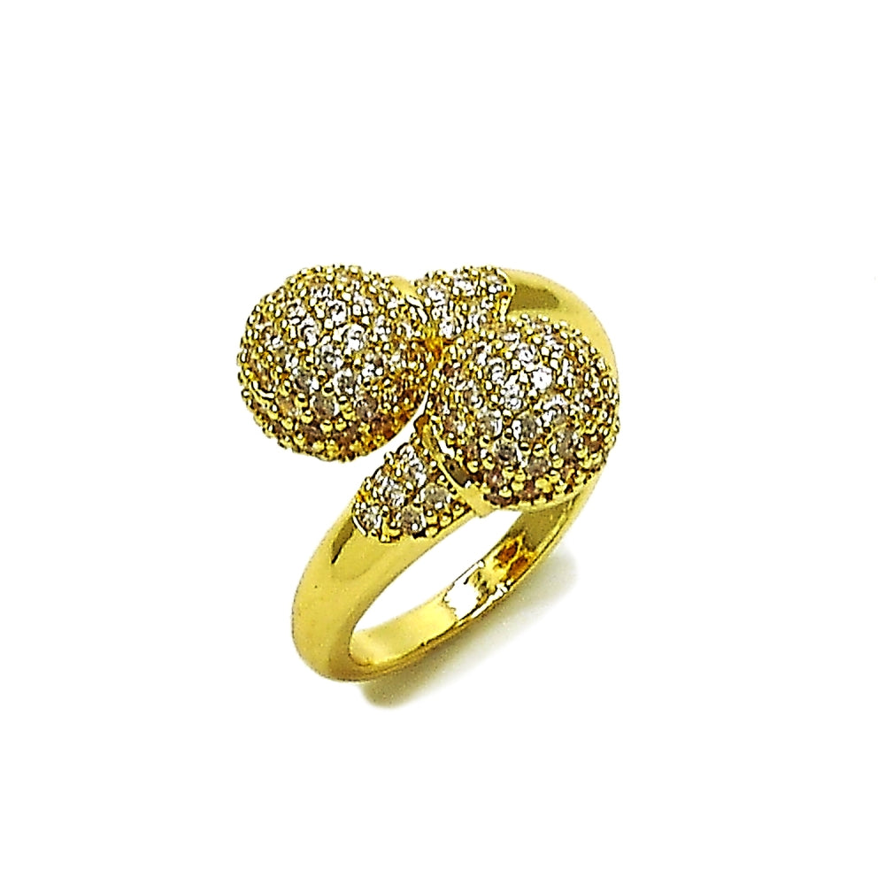 Oro Laminado Multi Stone Ring, Gold Filled Style Ball Design, with White Cubic Zirconia, Polished, Golden Finish