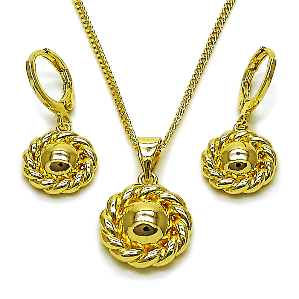 Oro Laminado Earring and Pendant Adult Set, Gold Filled Style Flower Design, Polished, Golden Finish