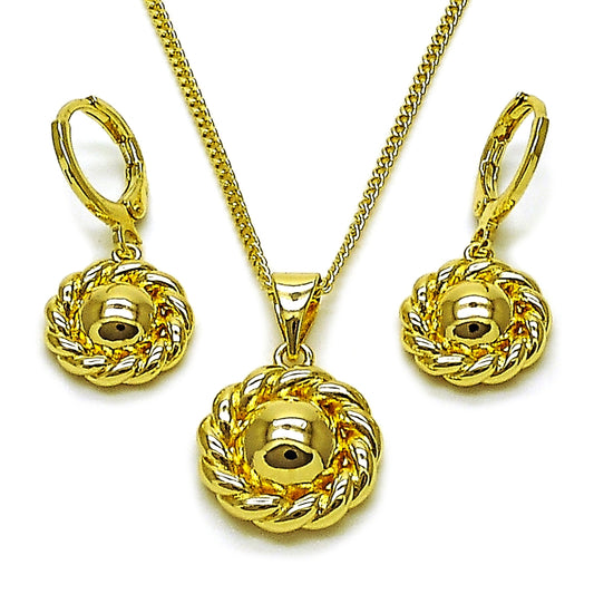 Oro Laminado Earring and Pendant Adult Set, Gold Filled Style Flower Design, Polished, Golden Finish