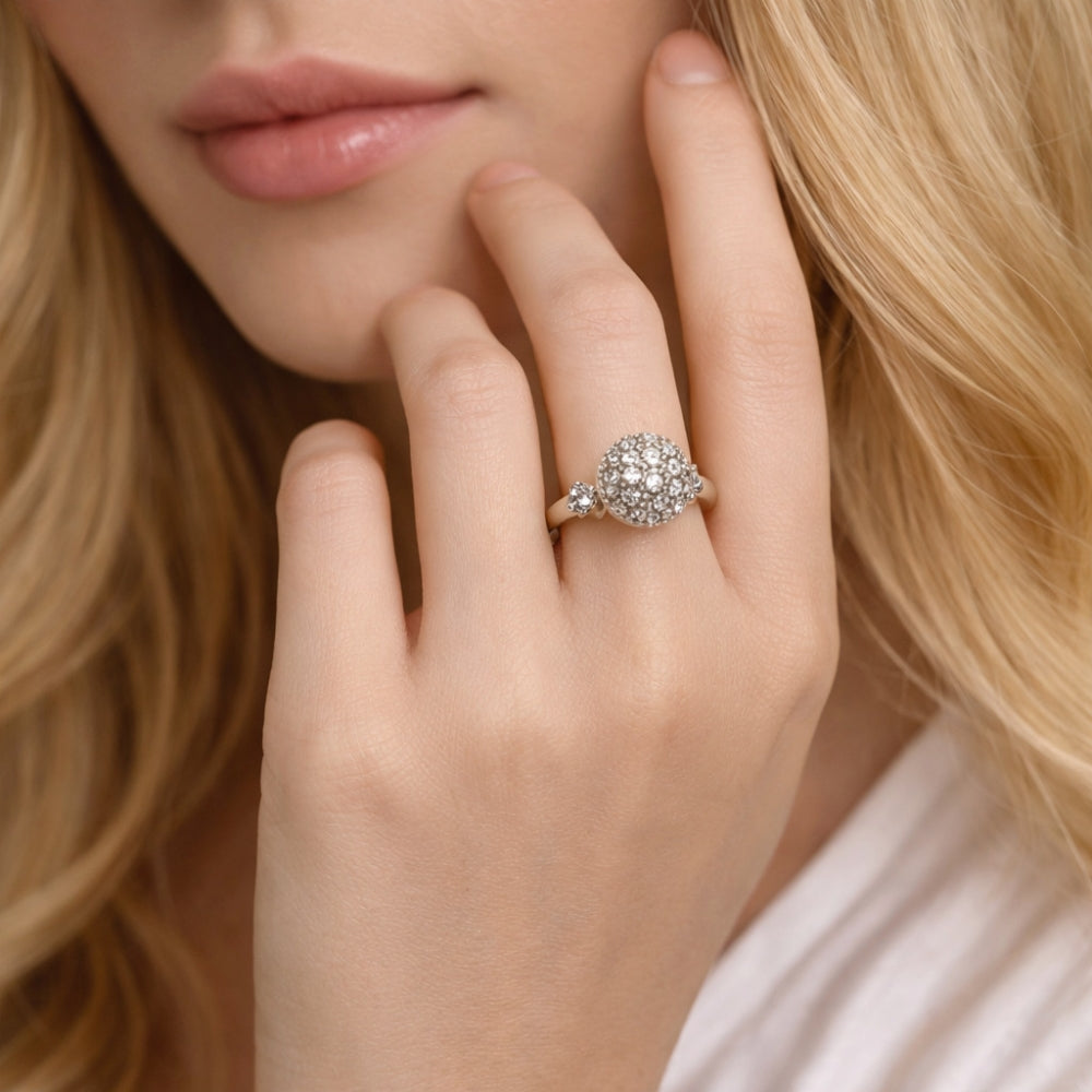 Rhodium Gold Filled Multi Stone Ring, Ball Design, with White Cubic Zirconia, Polished, Rhodium Finish