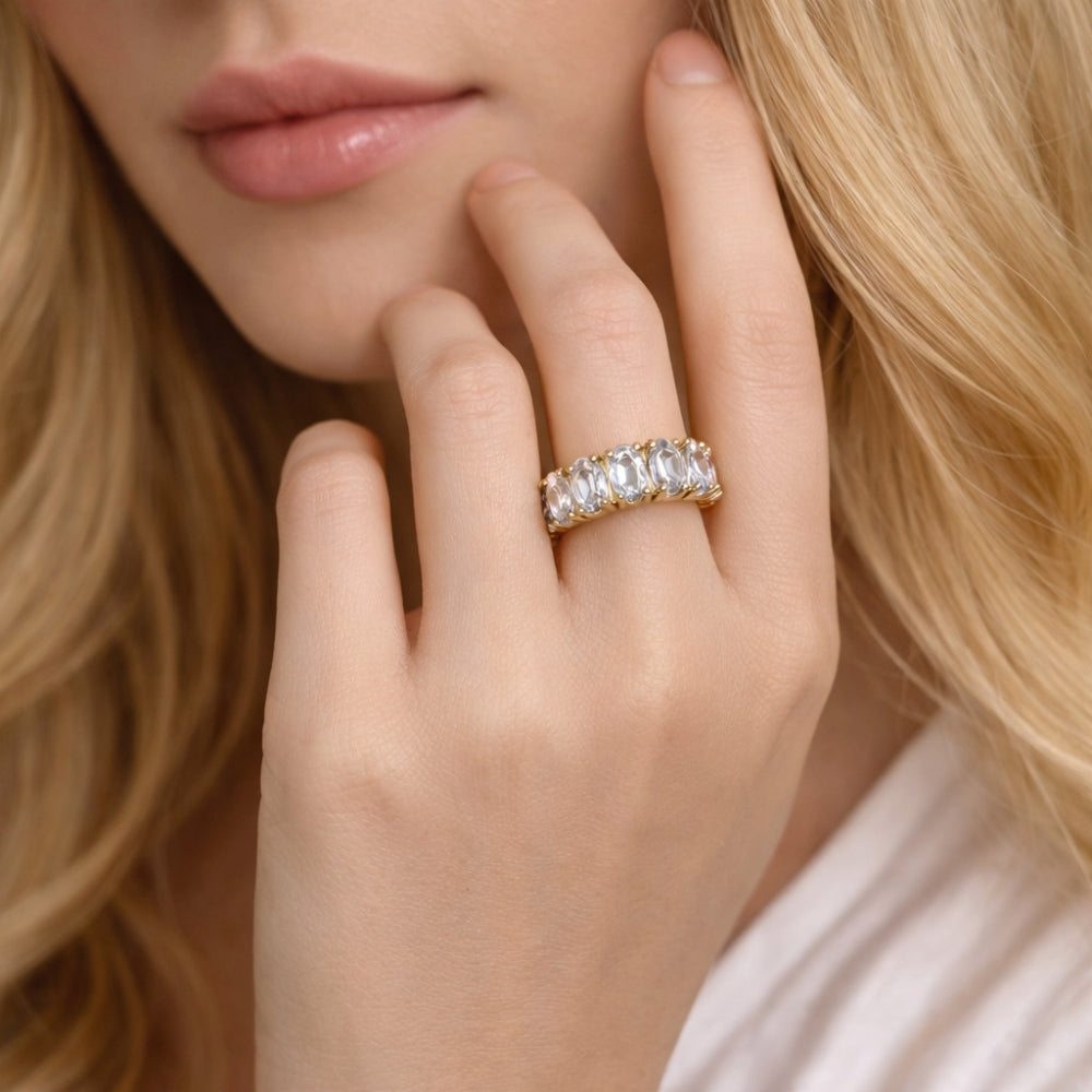 Oro Laminado Multi Stone Ring, Gold Filled Style with White Cubic Zirconia, Polished, Golden Finish