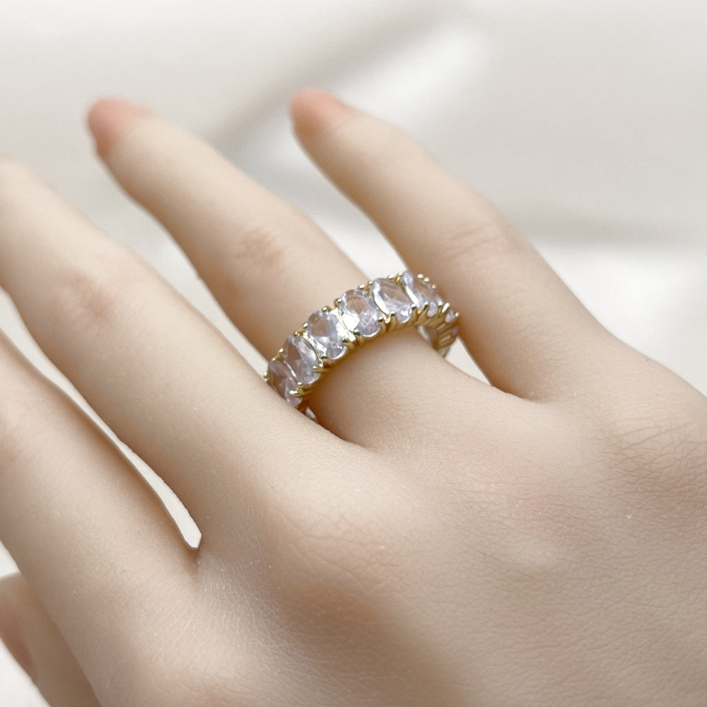 Oro Laminado Multi Stone Ring, Gold Filled Style with White Cubic Zirconia, Polished, Golden Finish