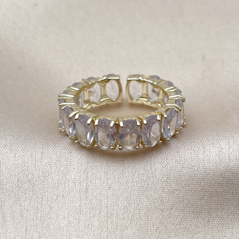 Oro Laminado Multi Stone Ring, Gold Filled Style with White Cubic Zirconia, Polished, Golden Finish