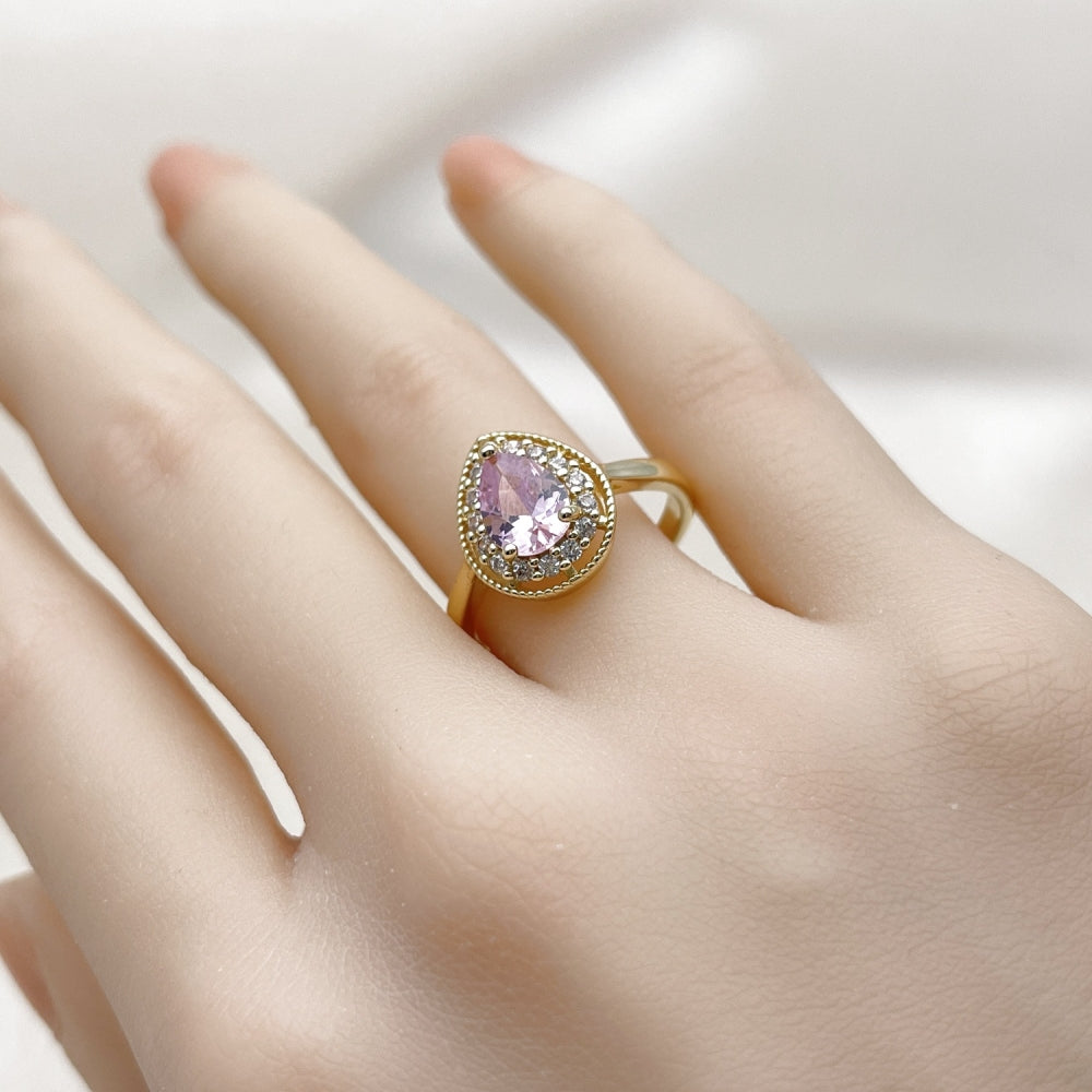 Oro Laminado Multi Stone Ring, Gold Filled Style Teardrop Design, with Pink and White Cubic Zirconia, Polished, Golden Finish