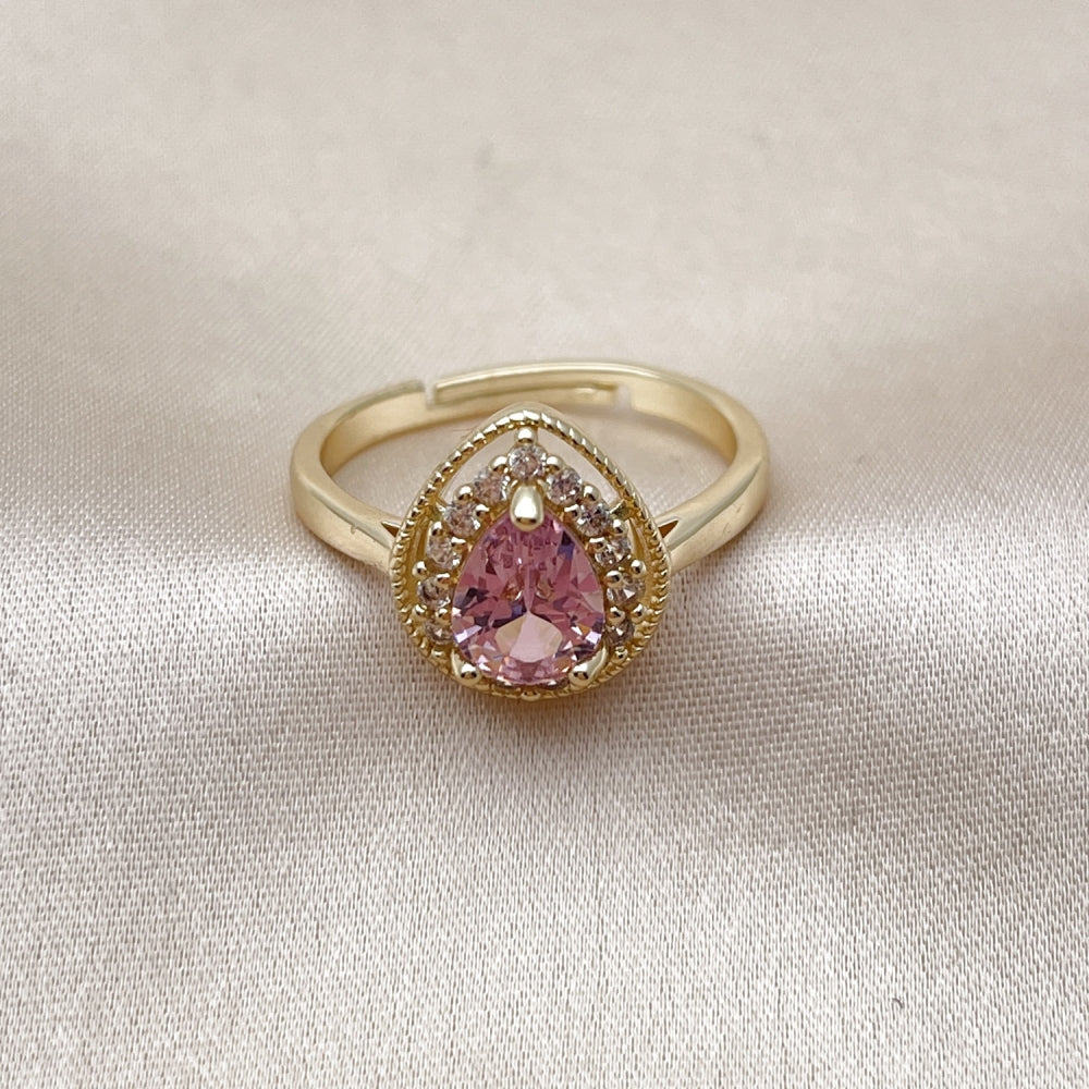 Oro Laminado Multi Stone Ring, Gold Filled Style Teardrop Design, with Pink and White Cubic Zirconia, Polished, Golden Finish