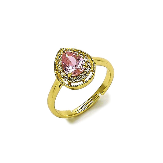 Oro Laminado Multi Stone Ring, Gold Filled Style Teardrop Design, with Pink and White Cubic Zirconia, Polished, Golden Finish