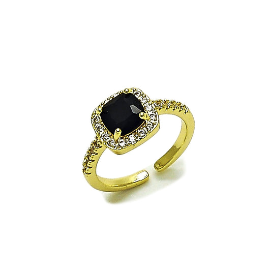 Oro Laminado Multi Stone Ring, Gold Filled Style Cluster Design, with Black Cubic Zirconia and White Micro Pave, Polished, Golden Finish