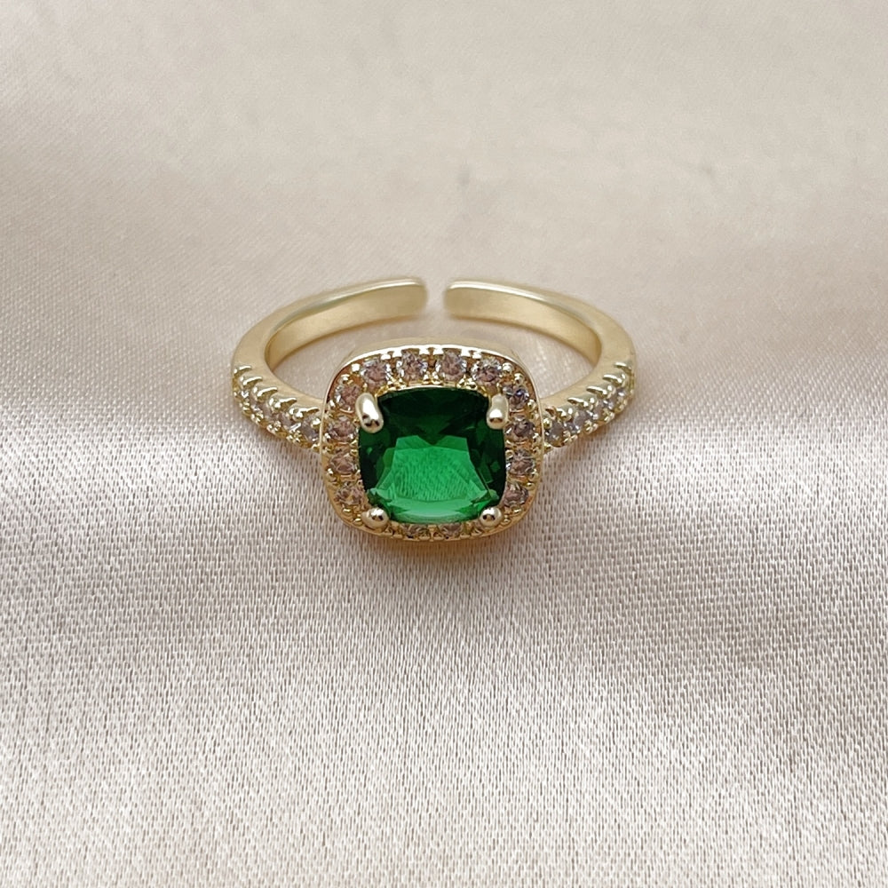 Oro Laminado Multi Stone Ring, Gold Filled Style Cluster Design, with Green Cubic Zirconia and White Micro Pave, Polished, Golden Finish