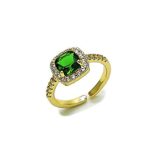 Oro Laminado Multi Stone Ring, Gold Filled Style Cluster Design, with Green Cubic Zirconia and White Micro Pave, Polished, Golden Finish