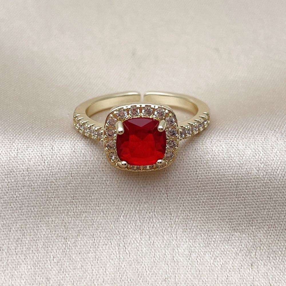 Oro Laminado Multi Stone Ring, Gold Filled Style Cluster Design, with Garnet Cubic Zirconia and White Micro Pave, Polished, Golden Finish