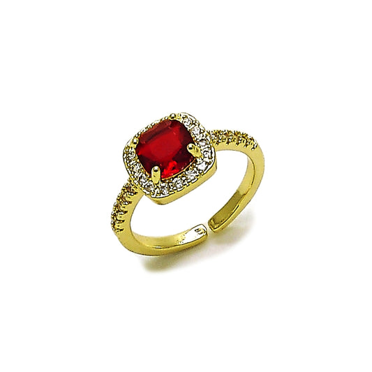 Oro Laminado Multi Stone Ring, Gold Filled Style Cluster Design, with Garnet Cubic Zirconia and White Micro Pave, Polished, Golden Finish