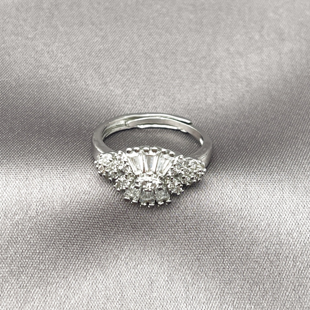 Rhodium Gold Filled Multi Stone Ring, Baguette Design, with White Cubic Zirconia and White Micro Pave, Polished, Rhodium Finish