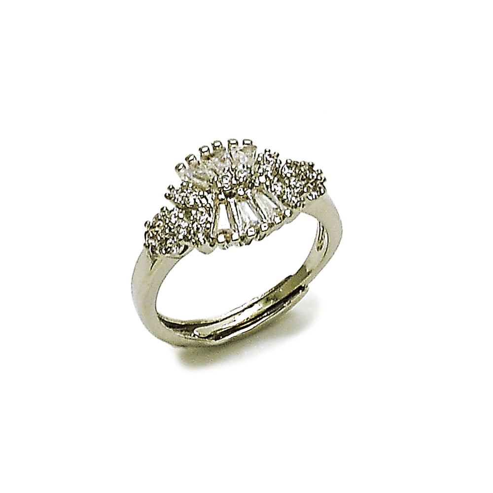 Rhodium Gold Filled Multi Stone Ring, Baguette Design, with White Cubic Zirconia and White Micro Pave, Polished, Rhodium Finish