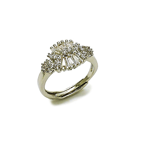 Rhodium Gold Filled Multi Stone Ring, Baguette Design, with White Cubic Zirconia and White Micro Pave, Polished, Rhodium Finish