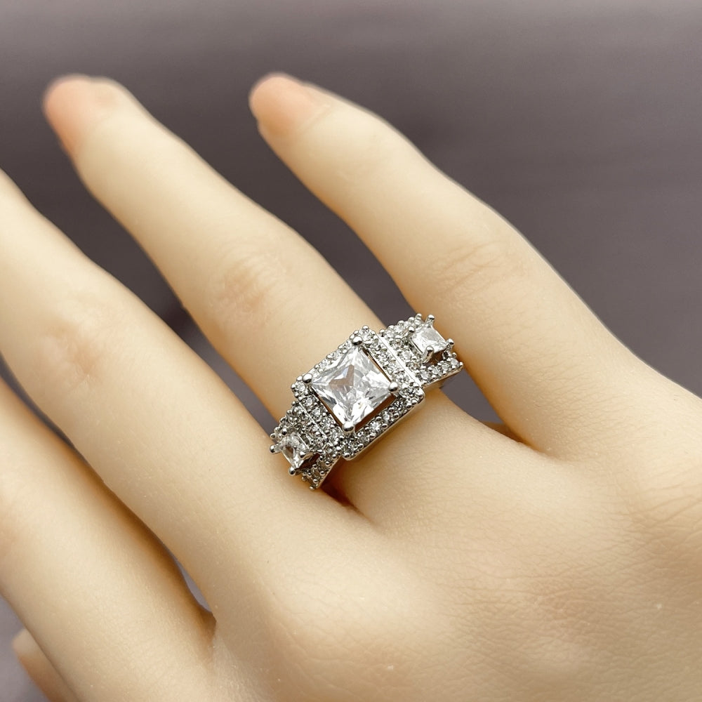 Rhodium Gold Filled Multi Stone Ring, Cluster Design, with White Cubic Zirconia and White Micro Pave, Polished, Rhodium Finish