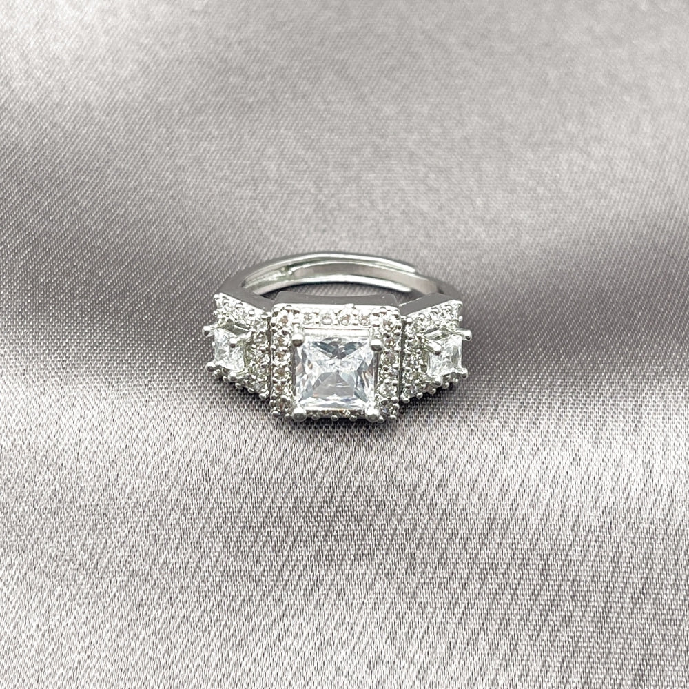 Rhodium Gold Filled Multi Stone Ring, Cluster Design, with White Cubic Zirconia and White Micro Pave, Polished, Rhodium Finish