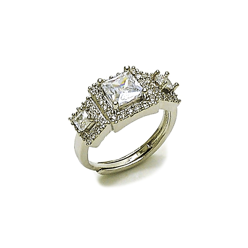Rhodium Gold Filled Multi Stone Ring, Cluster Design, with White Cubic Zirconia and White Micro Pave, Polished, Rhodium Finish