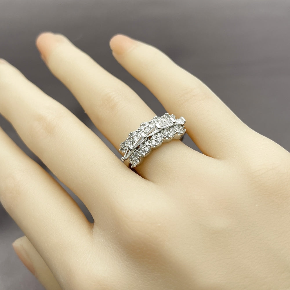 Rhodium Gold Filled Multi Stone Ring, Baguette Design, with White Cubic Zirconia, Polished, Rhodium Finish