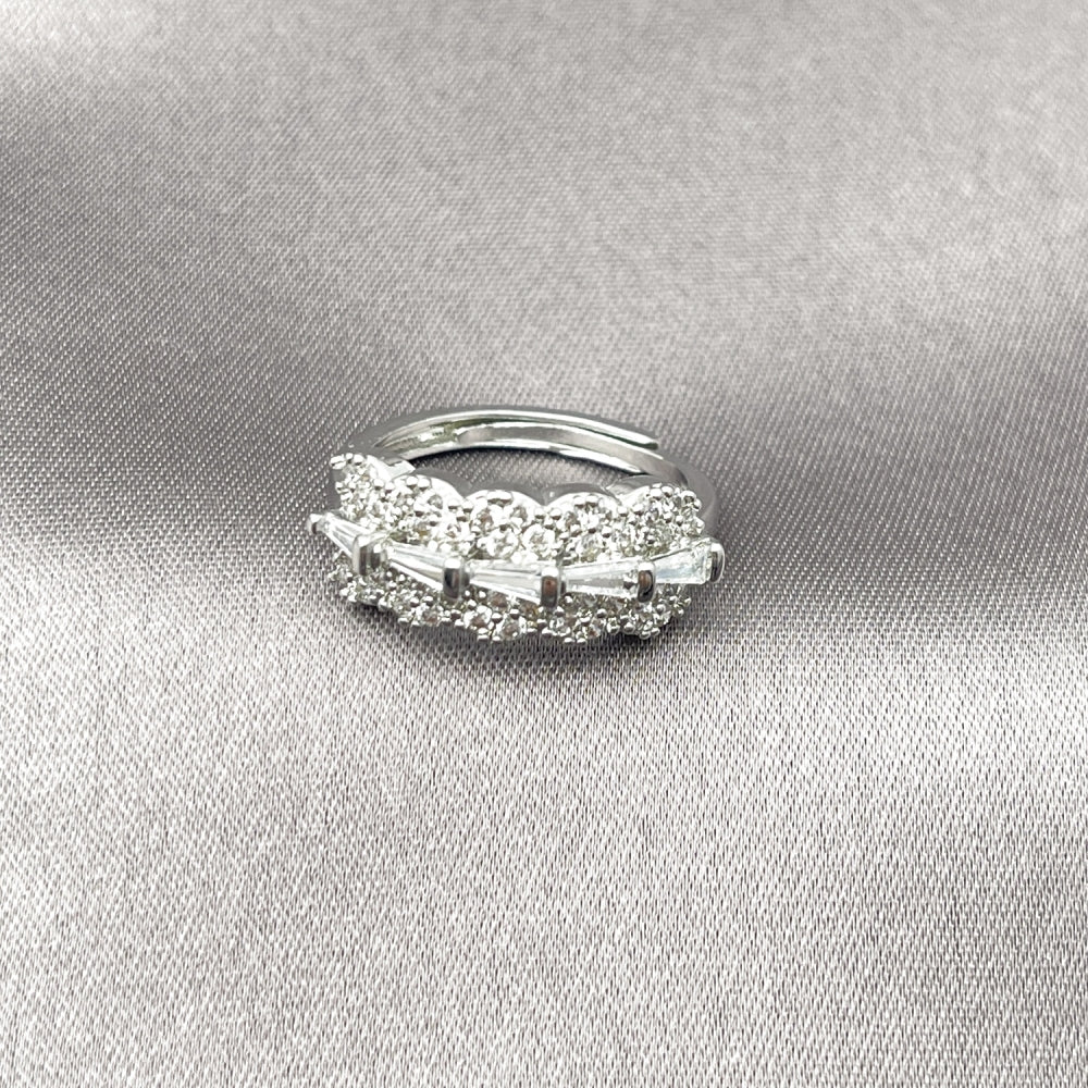 Rhodium Gold Filled Multi Stone Ring, Baguette Design, with White Cubic Zirconia, Polished, Rhodium Finish