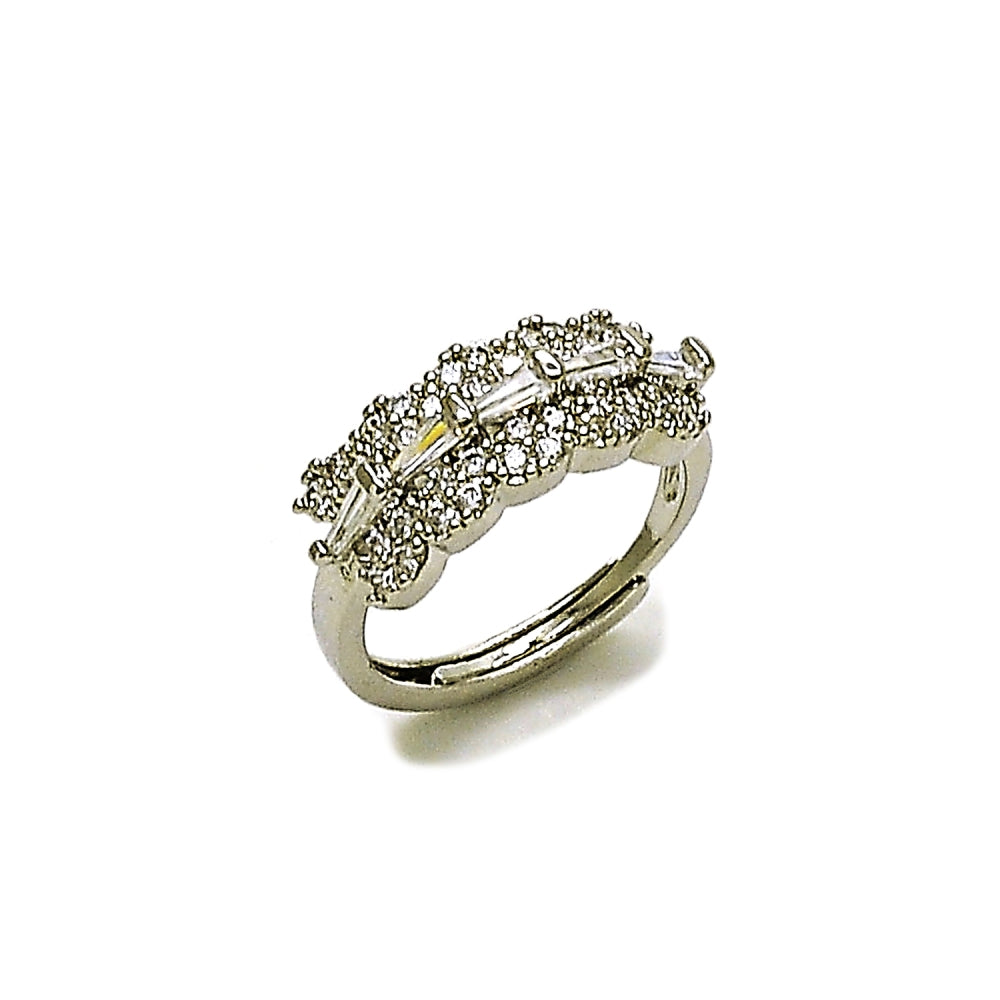 Rhodium Gold Filled Multi Stone Ring, Baguette Design, with White Cubic Zirconia, Polished, Rhodium Finish