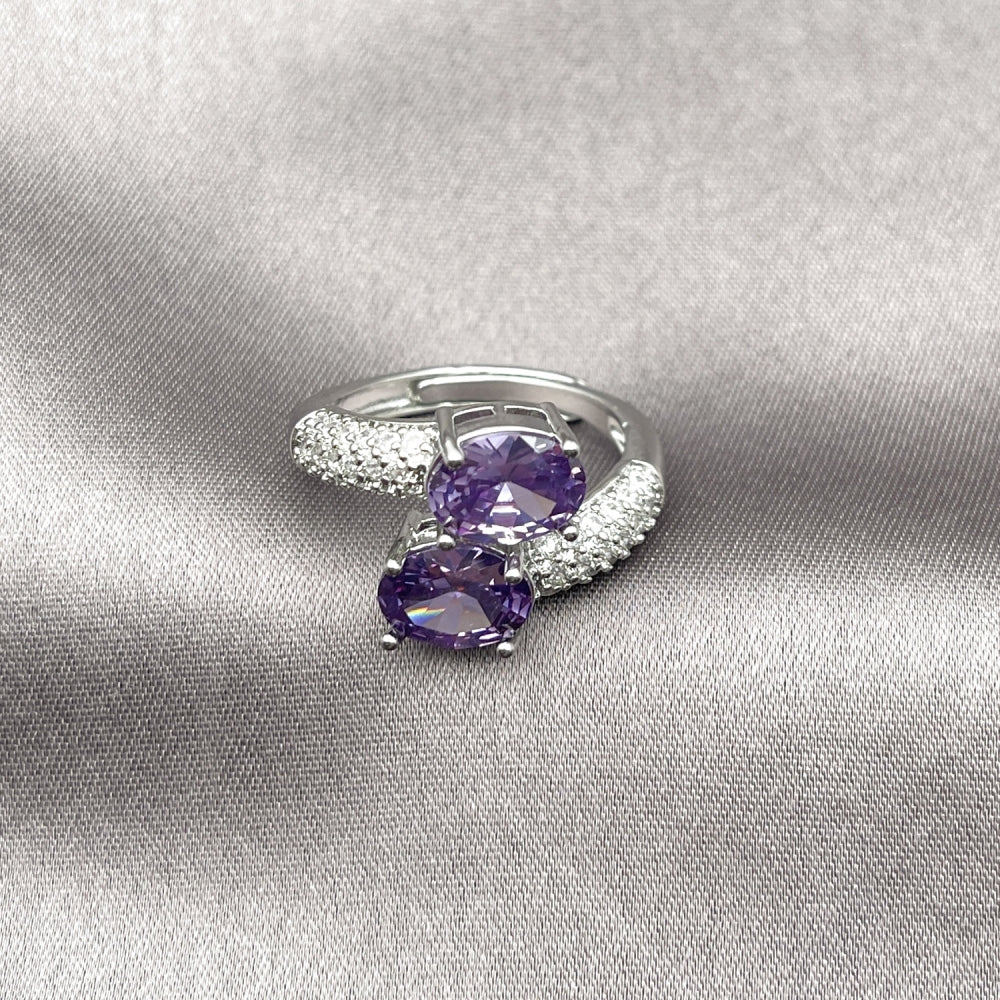 Rhodium Gold Filled Multi Stone Ring, with Amethyst Cubic Zirconia and White Micro Pave, Polished, Rhodium Finish