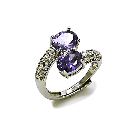 Rhodium Gold Filled Multi Stone Ring, with Amethyst Cubic Zirconia and White Micro Pave, Polished, Rhodium Finish