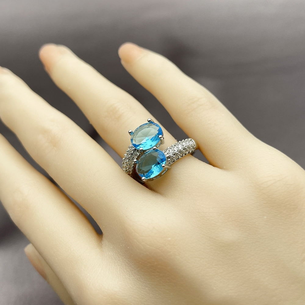 Rhodium Gold Filled Multi Stone Ring, with Aqua Blue Cubic Zirconia, Polished, Rhodium Finish