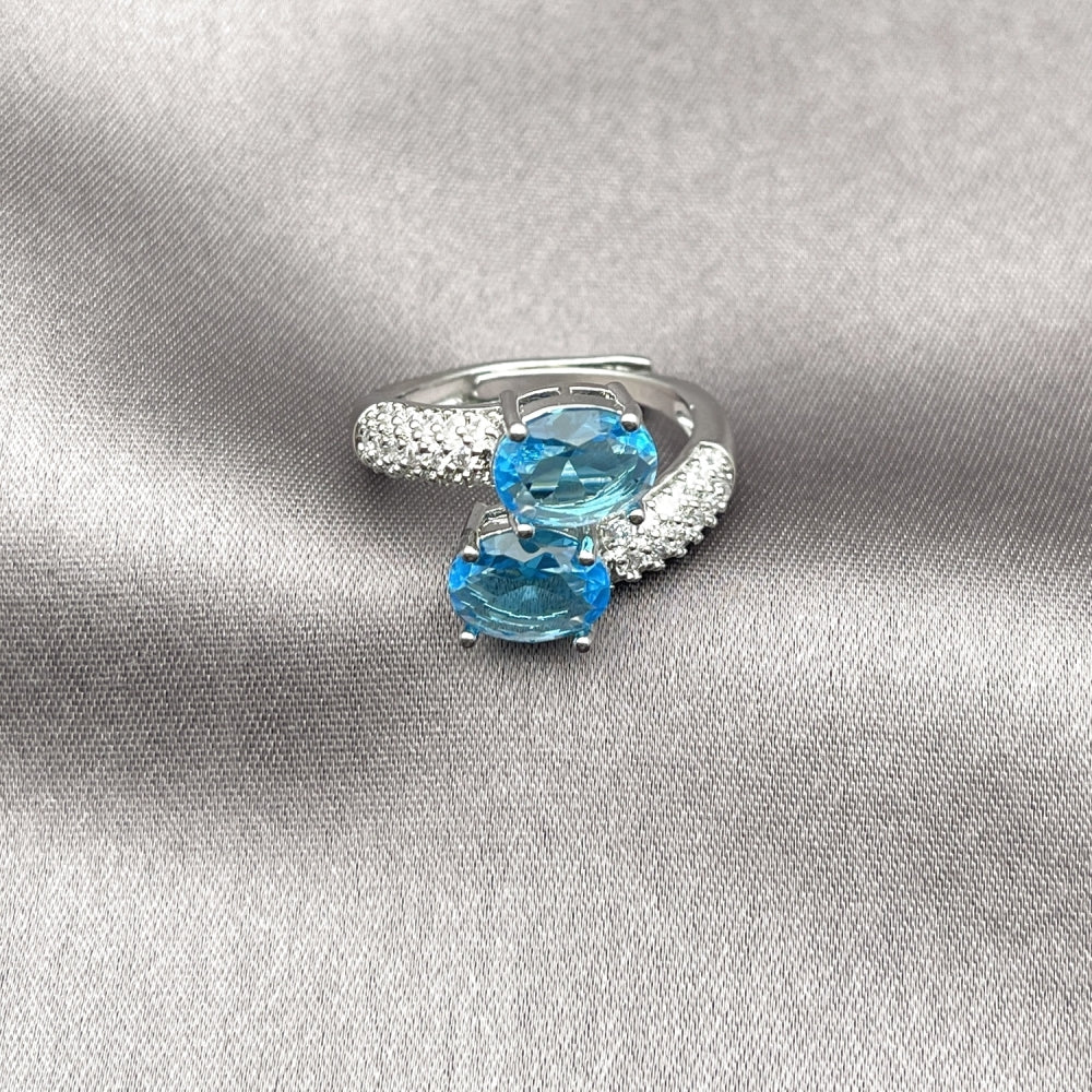 Rhodium Gold Filled Multi Stone Ring, with Aqua Blue Cubic Zirconia, Polished, Rhodium Finish