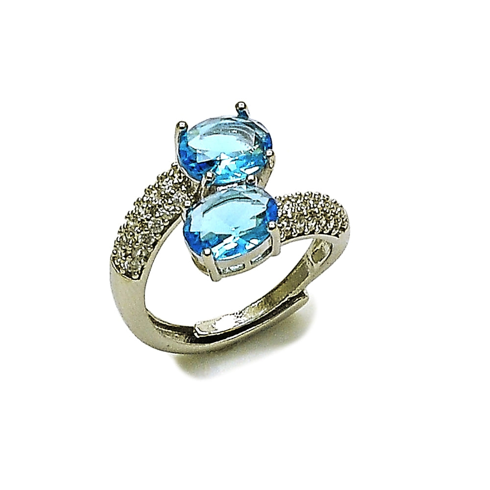 Rhodium Gold Filled Multi Stone Ring, with Aqua Blue Cubic Zirconia, Polished, Rhodium Finish