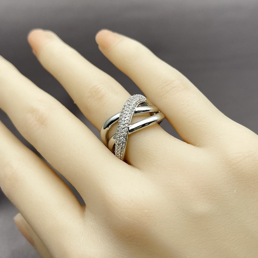 Rhodium Gold Filled Multi Stone Ring, Twist Design, with White Micro Pave, Polished, Rhodium Finish