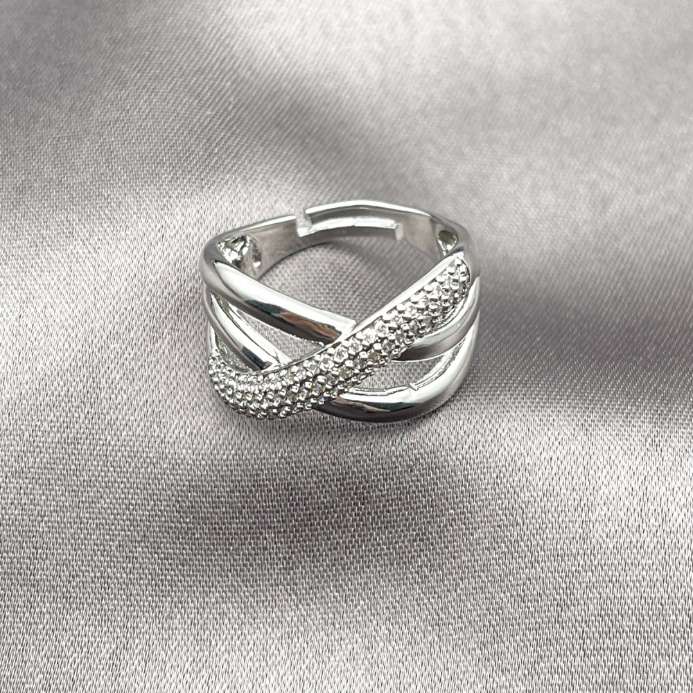 Rhodium Gold Filled Multi Stone Ring, Twist Design, with White Micro Pave, Polished, Rhodium Finish