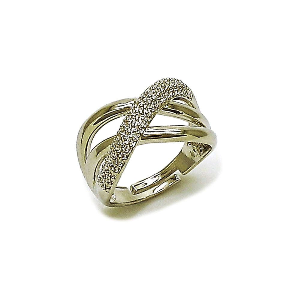 Rhodium Gold Filled Multi Stone Ring, Twist Design, with White Micro Pave, Polished, Rhodium Finish