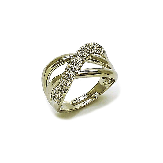 Rhodium Gold Filled Multi Stone Ring, Twist Design, with White Micro Pave, Polished, Rhodium Finish