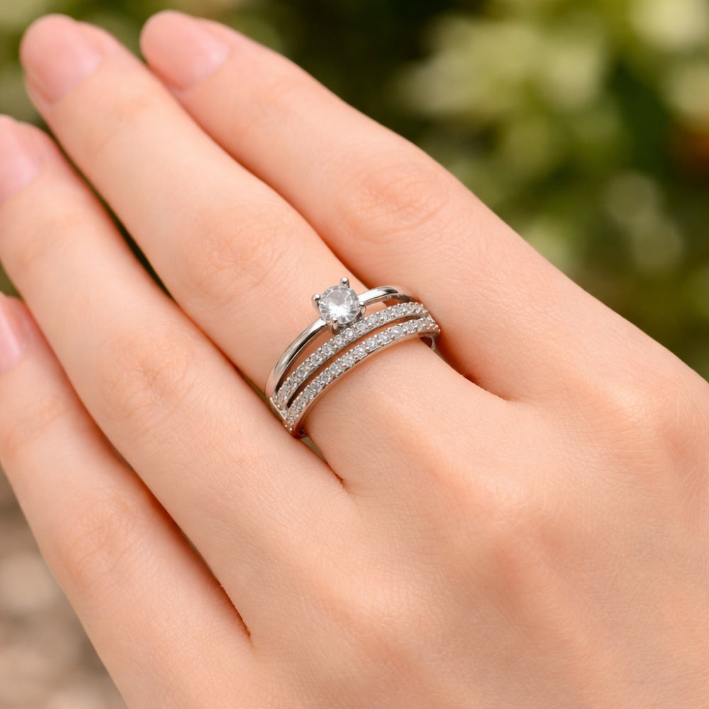 Rhodium Gold Filled Multi Stone Ring, with White Cubic Zirconia, Polished, Rhodium Finish