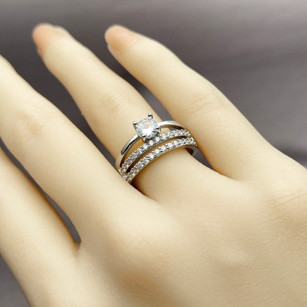 Rhodium Gold Filled Multi Stone Ring, with White Cubic Zirconia, Polished, Rhodium Finish