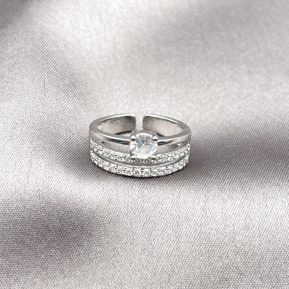 Rhodium Gold Filled Multi Stone Ring, with White Cubic Zirconia, Polished, Rhodium Finish