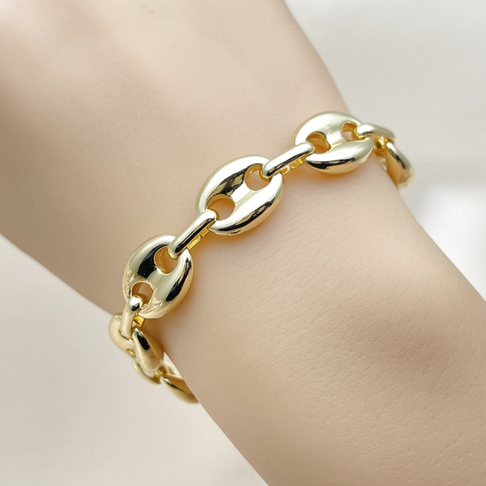 Oro Laminado Fancy Bracelet, Gold Filled Style Puff Mariner Design, Polished, Golden Finish