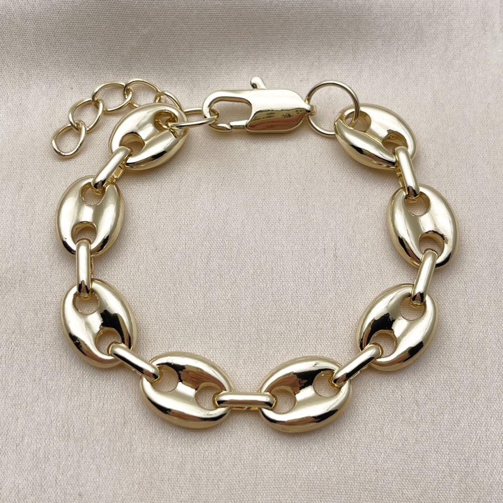 Oro Laminado Fancy Bracelet, Gold Filled Style Puff Mariner Design, Polished, Golden Finish