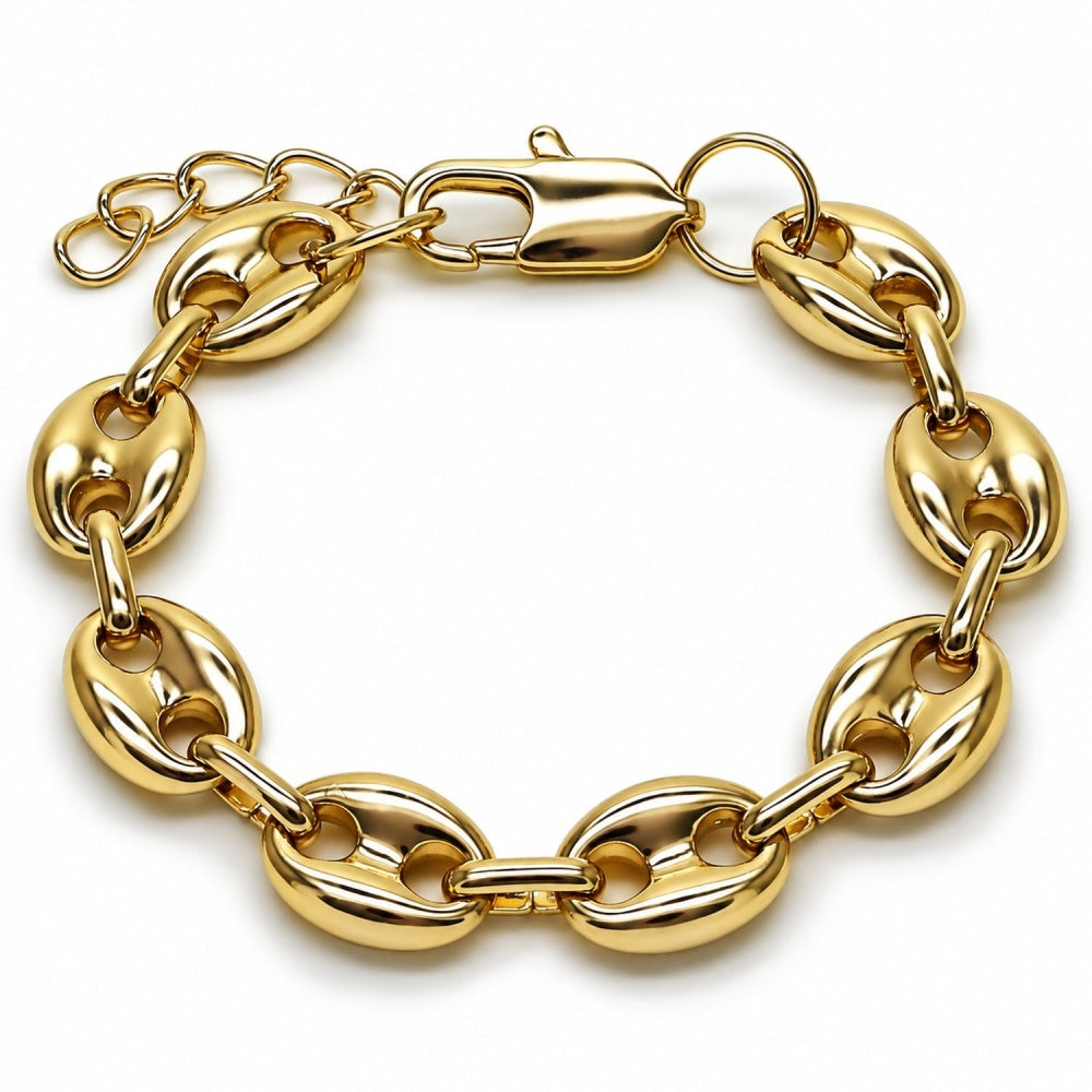 Oro Laminado Fancy Bracelet, Gold Filled Style Puff Mariner Design, Polished, Golden Finish