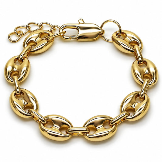 Oro Laminado Fancy Bracelet, Gold Filled Style Puff Mariner Design, Polished, Golden Finish