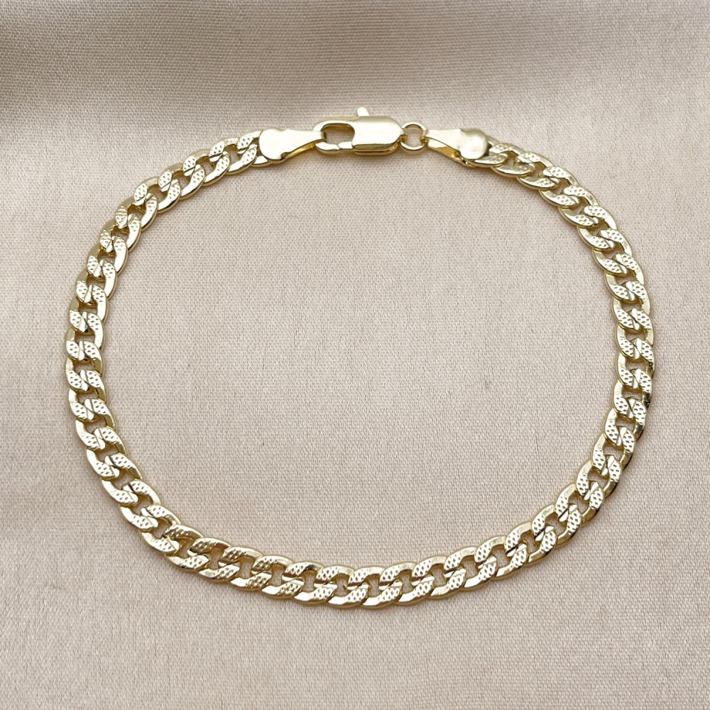 Oro Laminado Basic Bracelet, Gold Filled Style Concave Cuban Design, Polished, Golden Finish