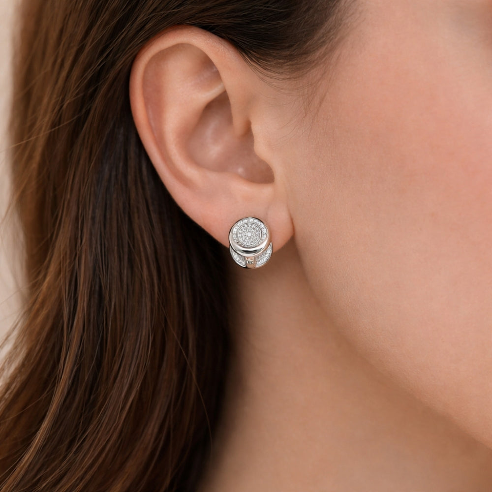 Rhodium Gold Filled Huggie Hoop, with White Micro Pave, Polished, Rhodium Finish